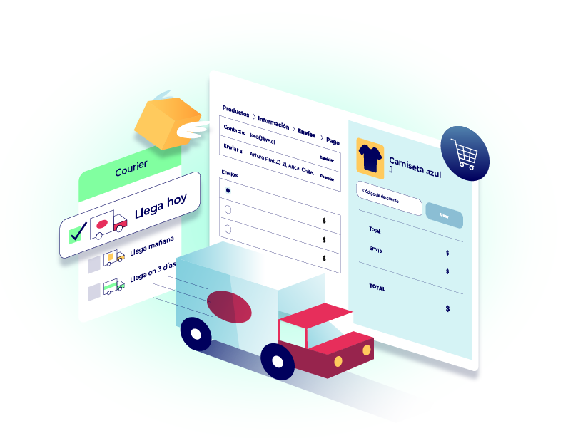 Plataforma logística multicourier. Múltiples opciones de despacho express, same day delivery, next day delivery para tus clientes.
